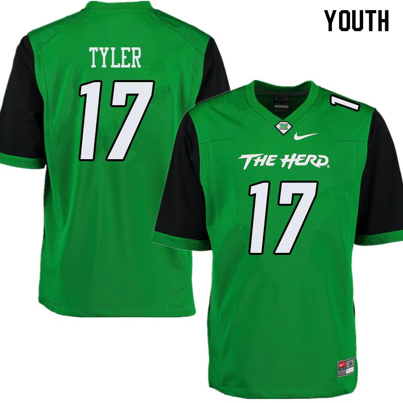 Youth #17 Ty Tyler Marshall Thundering Herd College Football Jerseys Sale-Green